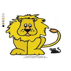 Lion with Mouse Embroidery Design